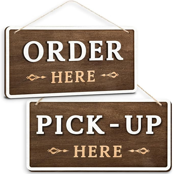 Wood Order Here Sign - Hanging Order Here Pick Up Here Signs, Wooden Restaurant Signage | Amazon (US)