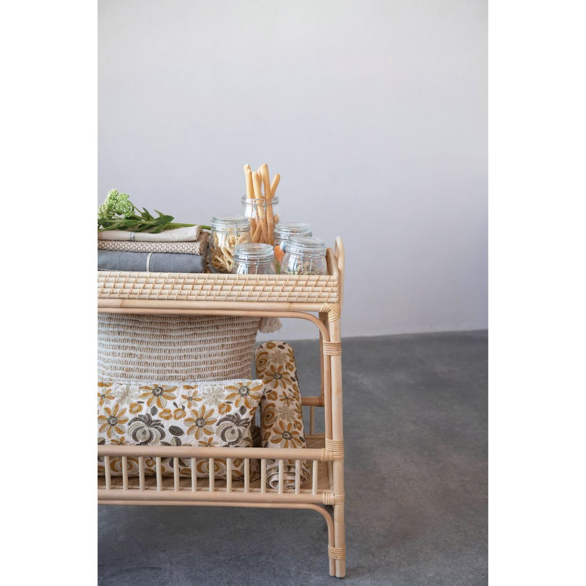 Storied Home Rattan and Bamboo Console Table with Shelf Natural | Target