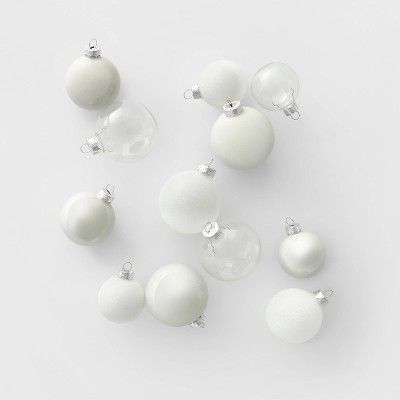 42ct Glass Round Christmas Ornament Set Clear &#38; White - Wondershop&#8482; | Target