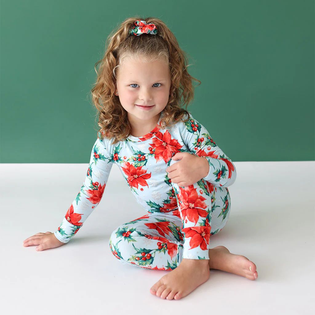 Floral Blue Long Sleeve Toddler Pajamas | Winter Lily | Posh Peanut