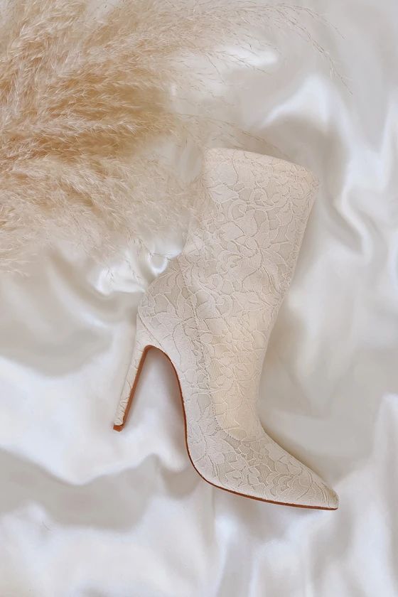 Lancie Ivory Lace Pointed-Toe Mid-Calf Boots | Lulus (US)