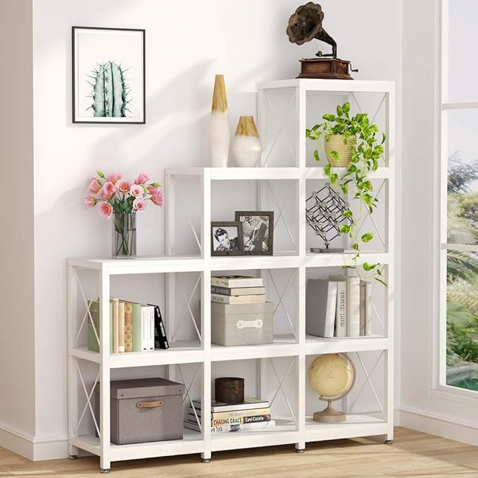 Tribesigns 12 Shelves Bookshelf, Industrial Ladder Corner Bookshelf 9 Cubes Stepped Etagere Bookc... | Amazon (US)