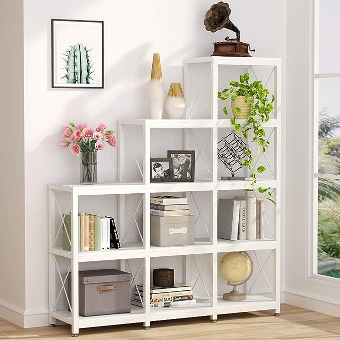 Tribesigns 12 Shelves Bookshelf, Industrial Ladder Corner Bookshelf 9 Cubes Stepped Etagere Bookc... | Amazon (US)