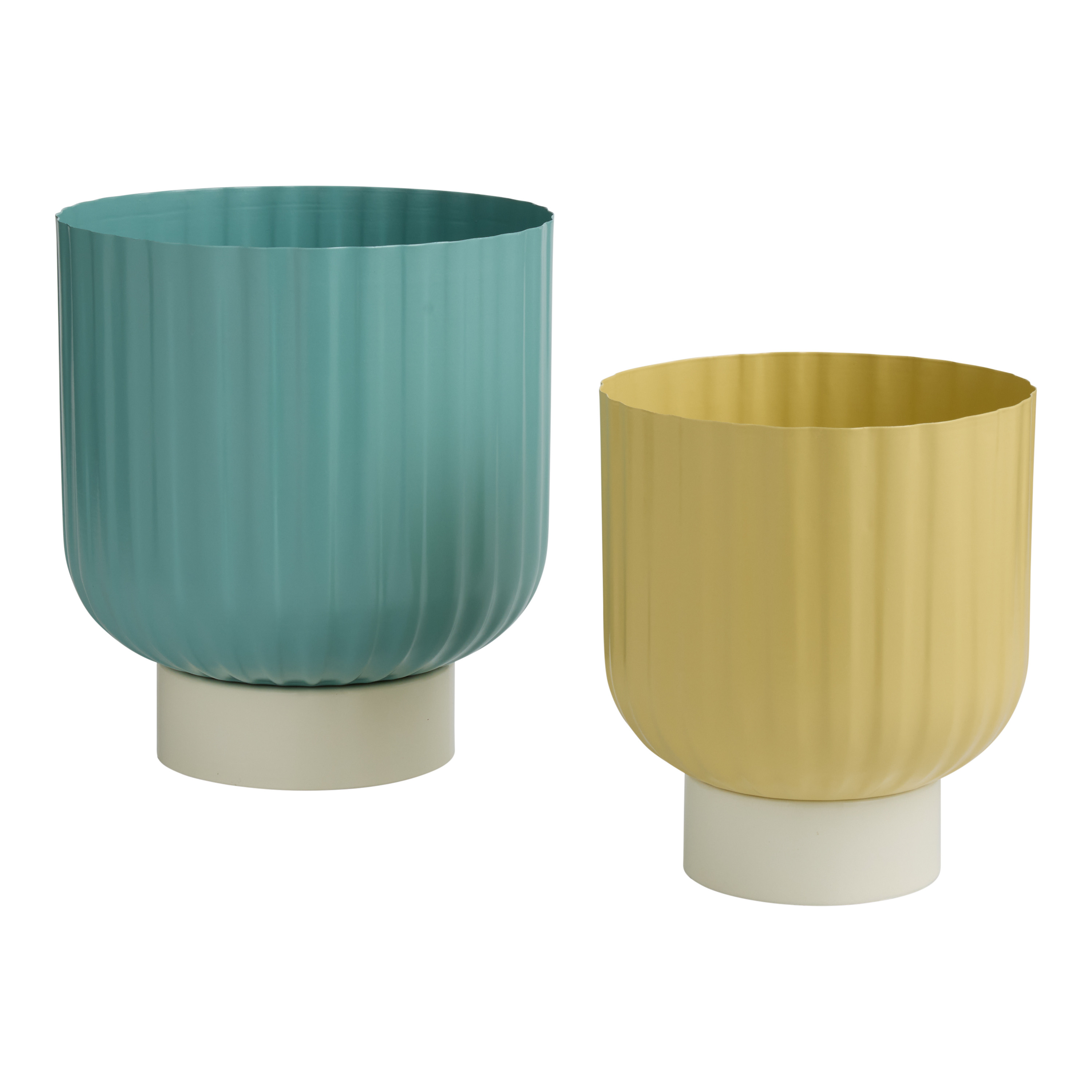 Two Tone Metal Ribbed Pedestal Planter | World Market