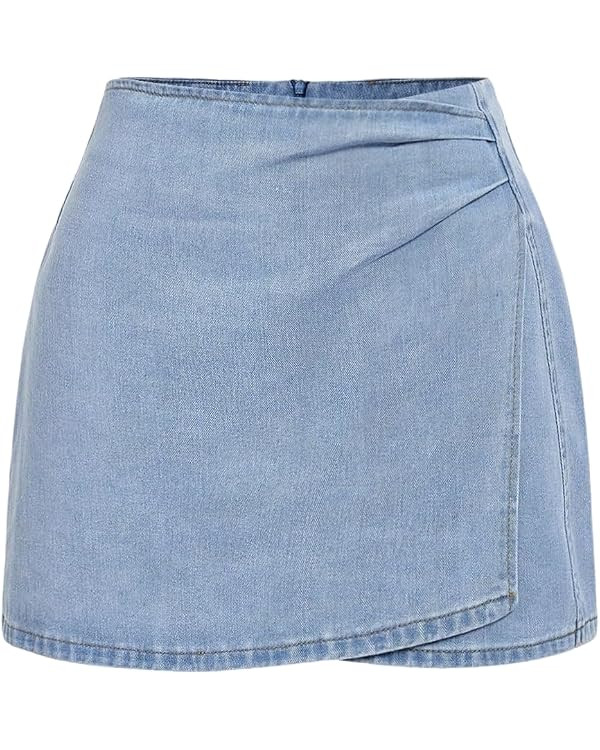 WDIRARA Women's Low Rise Wrap Asymmetrical Denim Skirt Short Jean Skirts | Amazon (US)
