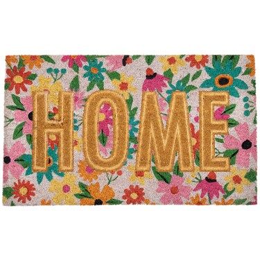 Northlight Pink and Orange Floral "Home" Outdoor Natural Coir Doormat 18" x 30" | Michaels Stores