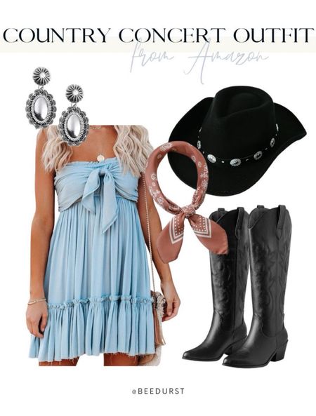 Country concert outfit from Amazon, Nashville outfit from Amazon, Nashville trip, concert outfit, country concert, black cowgirl boots, festival outfit, cowgirl outfit, outfit for Nashville, denim dress, western earrings, black cowgirl hat

#LTKFindsUnder50 #LTKStyleTip #LTKSeasonal