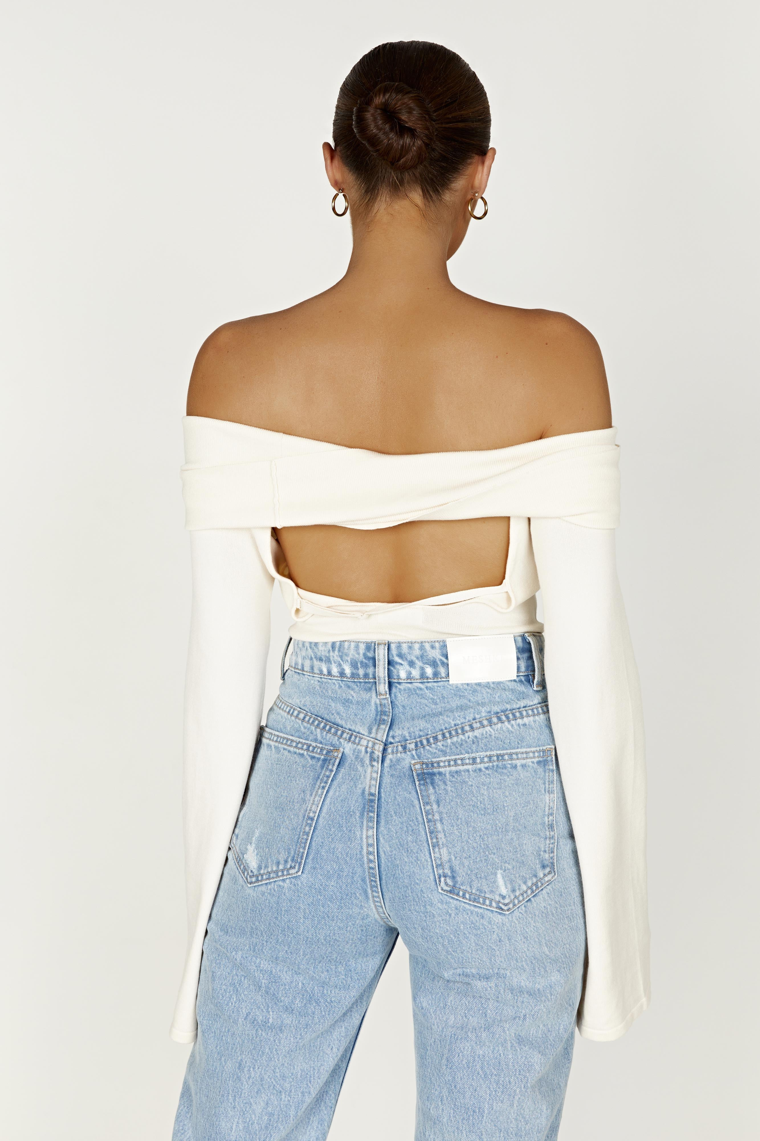 Off Shoulder Twist Top - Ivory | MESHKI US