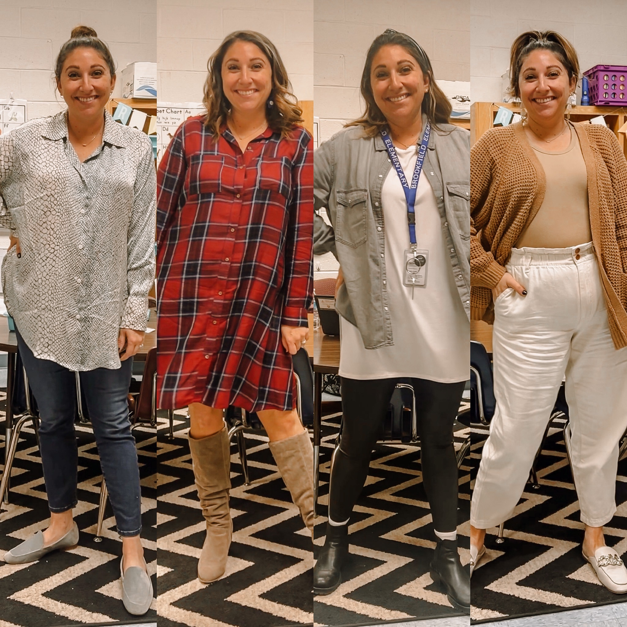 Teacher ootd : in order from left to right
Top L / Jeans 15 / Dress L / tunic L / denim shirt L / leggings XL / bodysuit L / cardigan L / jeans 14 / all shoes tts

#LTKworkwear #LTKstyletip #LTKcurves