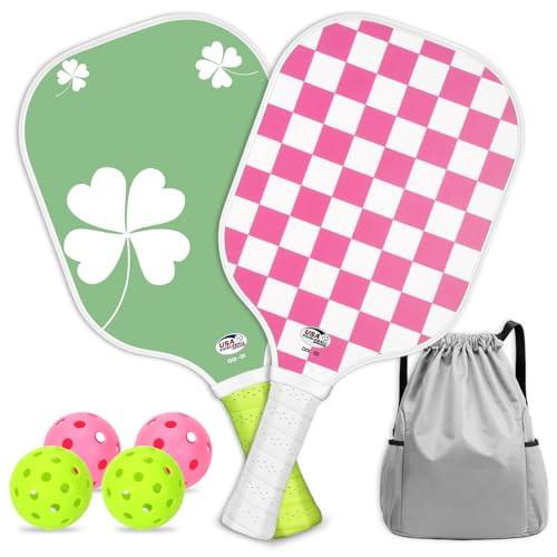 Pickleball Paddles Women, Cute Pickleball Paddles Set of 2 Pink Green Pickleball Set Fiberglass Pickleball Paddles Pickle Ball Racket with 4 Pickleballs, 1 Sackpack Pickleball Racket for Women Girl | Amazon (US)