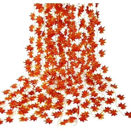 CQURE 12 Pack Fall Leaf Garland, Hanging Vines Garland Artificial Fall Maple Leaves Garland Thanksgi | Amazon (US)