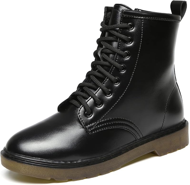 Altxic Women's Leather Round Toe Fashion Casual Lace up Combat Ankle Boots | Amazon (US)