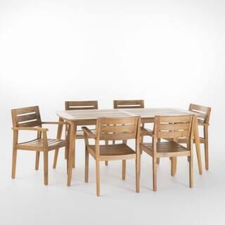 Noble House Darius 7-Piece Teak Acacia Wood Rectangular Outdoor Dining Set 13694 | The Home Depot