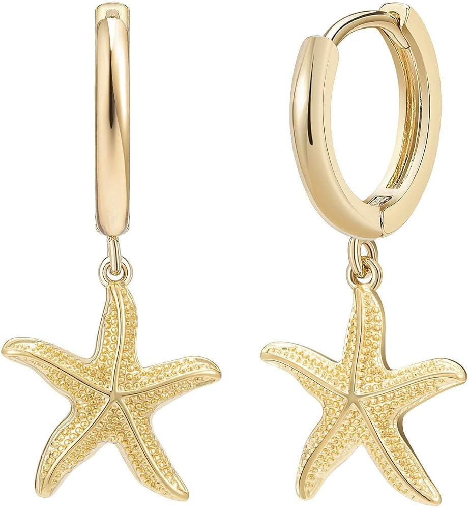 SANNYRA Huggie Earrings for Women - 14K Gold Plated Beach Earrings - Starfish Butterfly Moon Star... | Amazon (US)