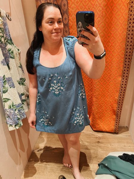 Love this mini sheath dress from Free People! It comes in 4 colors. I’m wearing a medium here and it fit comfortably - loose and billowy but not huge  

#LTKstyletip #LTKSeasonal #LTKmidsize