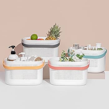 UUJOLY Plastic Storage Baskets with Handles, Shower Caddy Shelf Organizers Basket for Bathroom, K... | Amazon (US)
