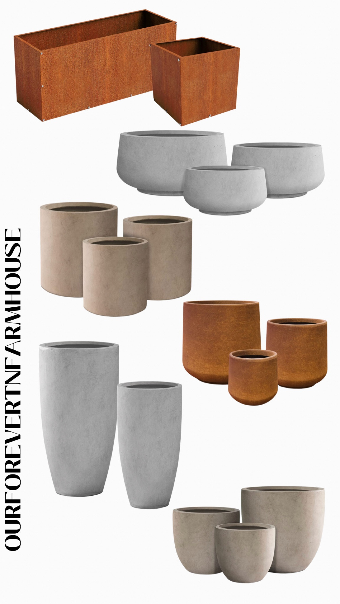 Concrete and steel planters.  Own the corteen streel and the tall set of two.  Great quality.

#LTKhome
