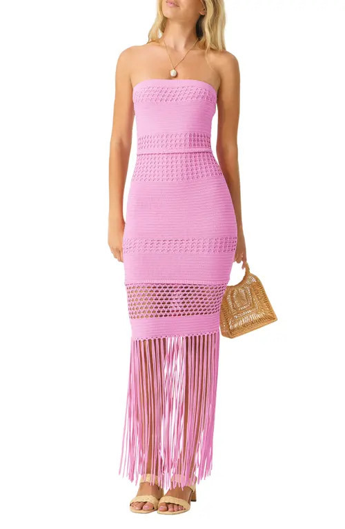 PQ SWIM Melissa Fringe Strapless Dress in Rose at Nordstrom, Size X-Small | Nordstrom