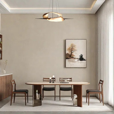 Oval solid wood rock slab dining table set | Wayfair North America