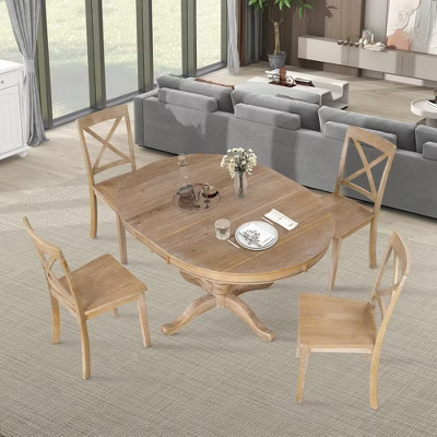 Whisen 5-Piece Round Dining Set with 4 Chairs - Natural | Target
