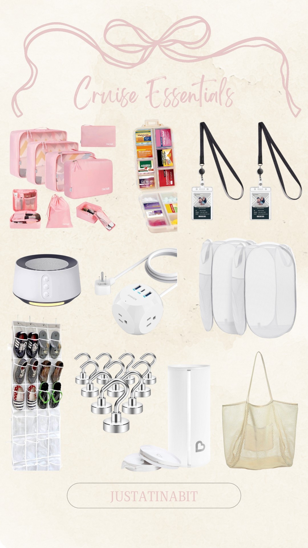 Cruise Essentials! 

Vacation essentials, Collapsible laundry basket, over the door organizer, pill organizer box, magnetic hooks, outlets, white noise machine, mesh beach tote, portable disposable diaper pail, packing cubes, id holder

#LTKHome #LTKItBag #LTKTravel