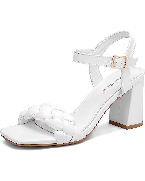 Greatonu Women's Braided Heeled Sandals Square Open Toe Summer Block Heels Dressy Sandals | Amazon (US)
