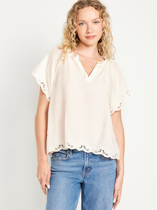 Split-Neck Eyelet Top | Old Navy (US)