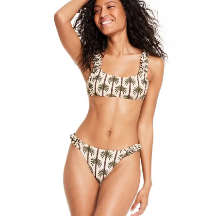Women's Palm Print Super Cheeky Bikini Bottom - Agua Bendita x Target Cream/Dark Olive | Target