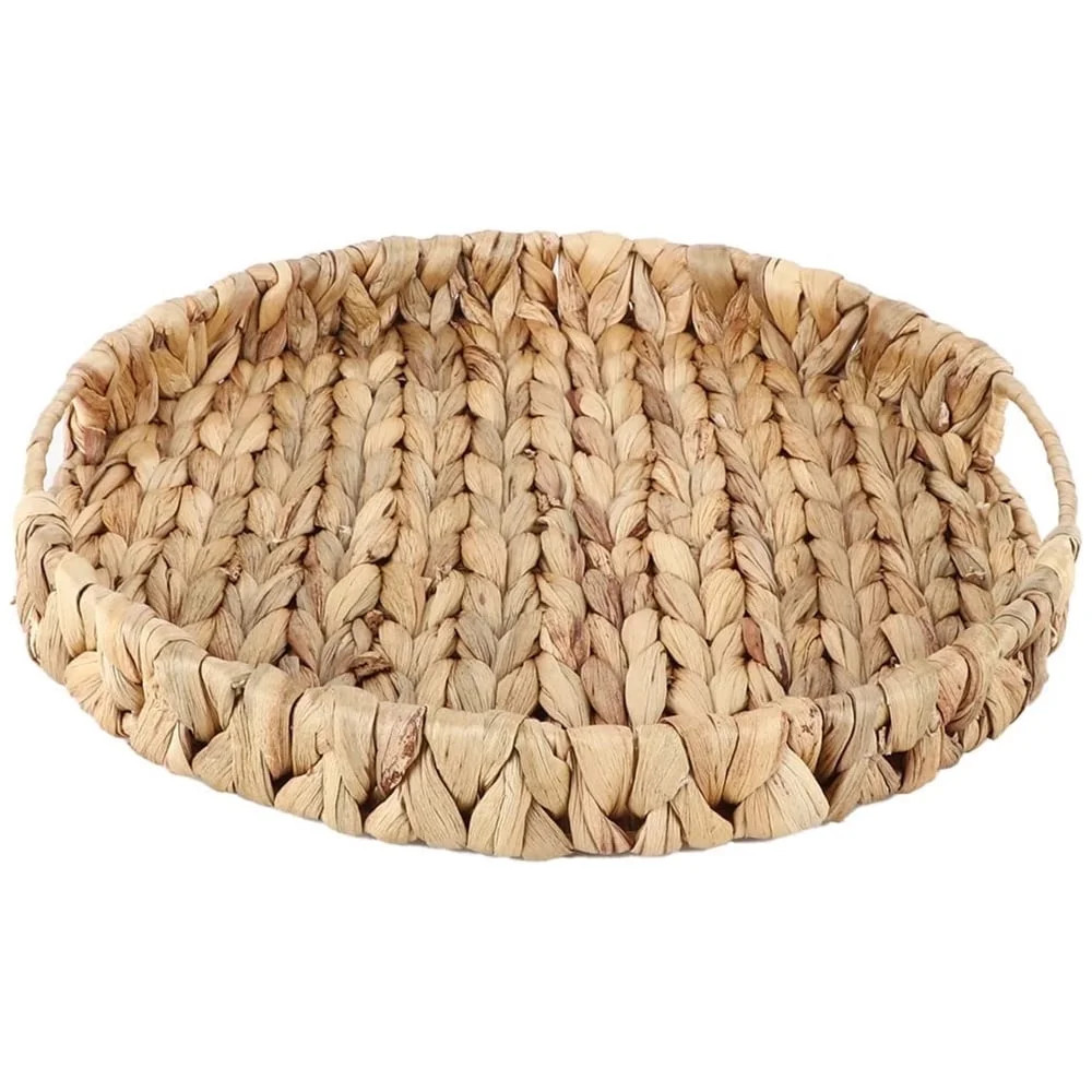Hand Woven Wicker Tray,Round Tabletop Storage Baskets,Natural Water Hyacinth Serving Tray,Counter... | Walmart (US)