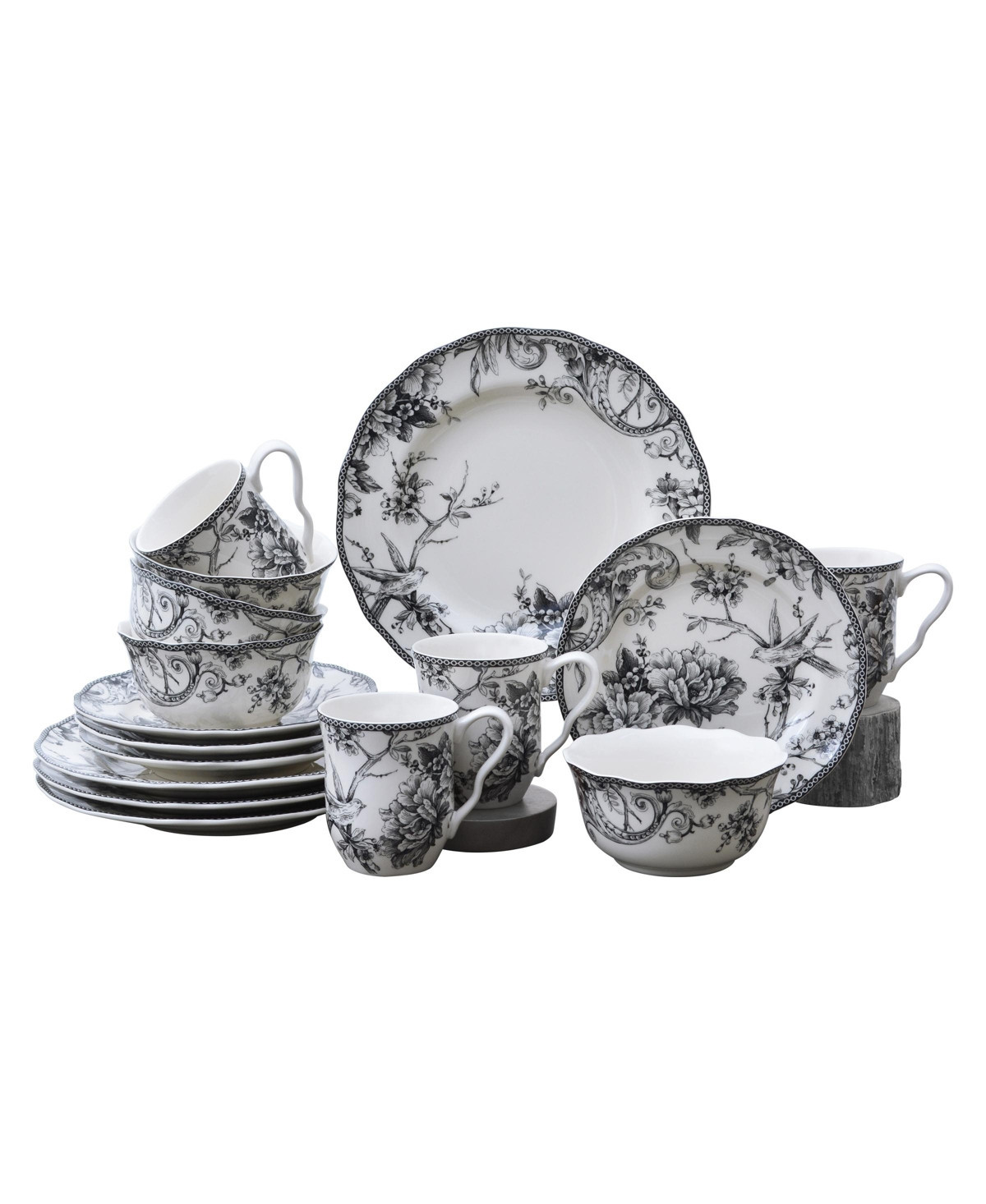 222 Fifth Adelaide Black 16 Pc. Dinnerware Set, Service for 4 - Black | Macy's