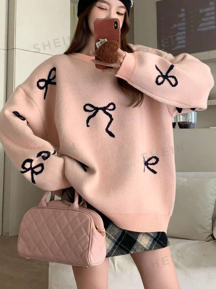 DAZY Women Loose Fit Bowknot Round Neck Long Sleeve Sweater For Autumn/Winter | SHEIN