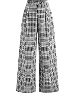 CIDER Plaid Wide Leg Pants for Women with Pockets Mid Waist Checkered Pants Business Casual Trous... | Amazon (US)