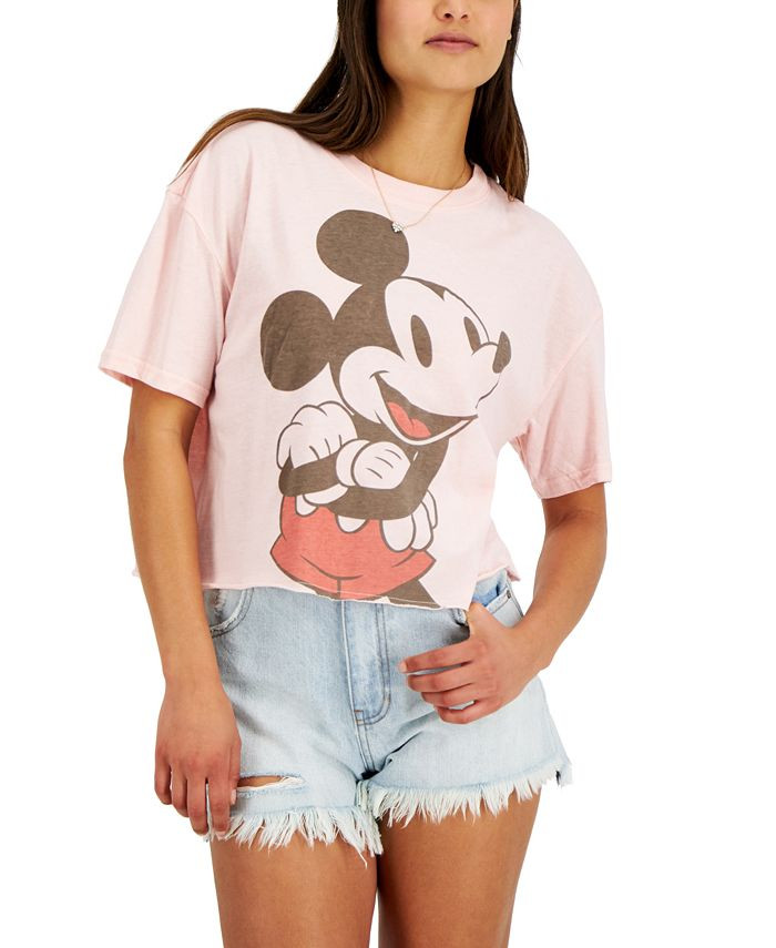 Disney Juniors' Mickey Mouse Cropped Graphic-Print T-Shirt & Reviews - Tops - Juniors - Macy's | Macys (US)
