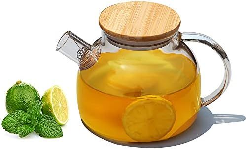 Popward Glass Teapot 1000ml /33.8 oz with Removable Filter Spout and Bamboo Lid, Stovetop Safe Te... | Amazon (US)