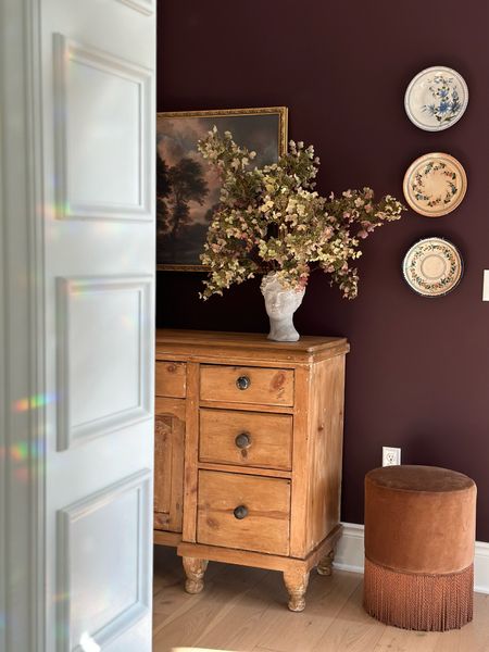 Dark eggplant color on the walls was the answer here along with antique and new pieces to finish this entryway styling. 

#homedecor #homestyling 


#LTKhome