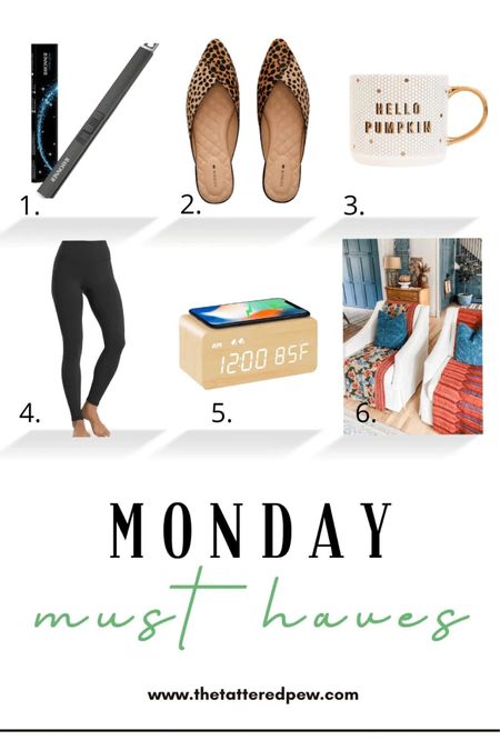 Monday Must Haves! Electric candle lighter, Birdies slides mini cheetah print, hello pumpkin mug, black leggings, bamboo alarm clock 

#LTKunder50 #LTKhome #LTKSeasonal