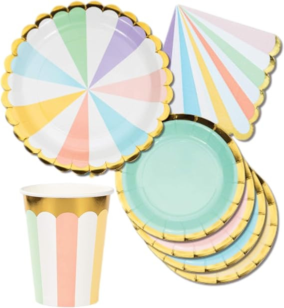 Pastel Celebrations Party Dinnerware Bundle | Plates, Napkins, Cups for 8 People | Birthday Decor... | Amazon (US)