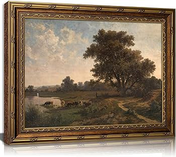 Vintage Gold Framed Landscape Wll ArtRetro Rustic Countryside Wall Decor Classic Rural River Scen... | Amazon (US)