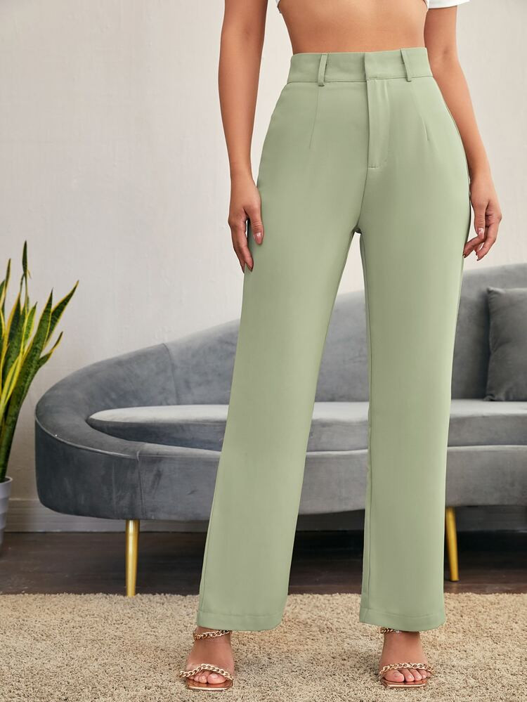 Solid High Rise Tailored Pants | SHEIN