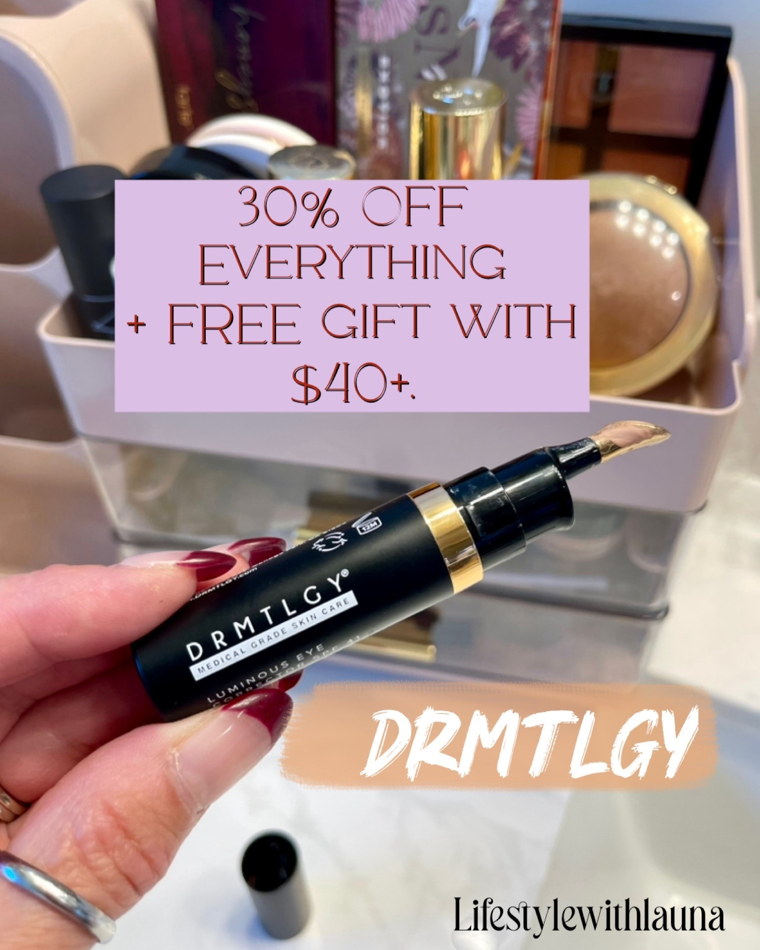 Black Friday Sale - 30% off everything! Free gift when you spend $40+
The under eye corrector is amazing! Really helps with dark circles & puffiness. 
Shade: medium

#drmtlgy @drmtlgy #matureskincare #over50makeup #blackfriday #lifestylewithlauna 

#LTKOver40 #LTKBeauty #LTKCyberWeek