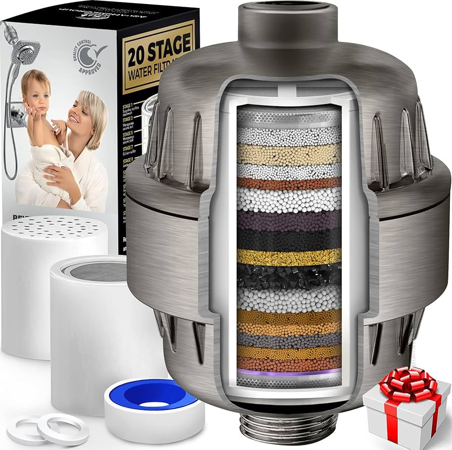 AquaHomeGroup 20 Stage Shower Filter with Vitamin C E and A - Reduces Chlorine, Heavy Metals and ... | Amazon (US)
