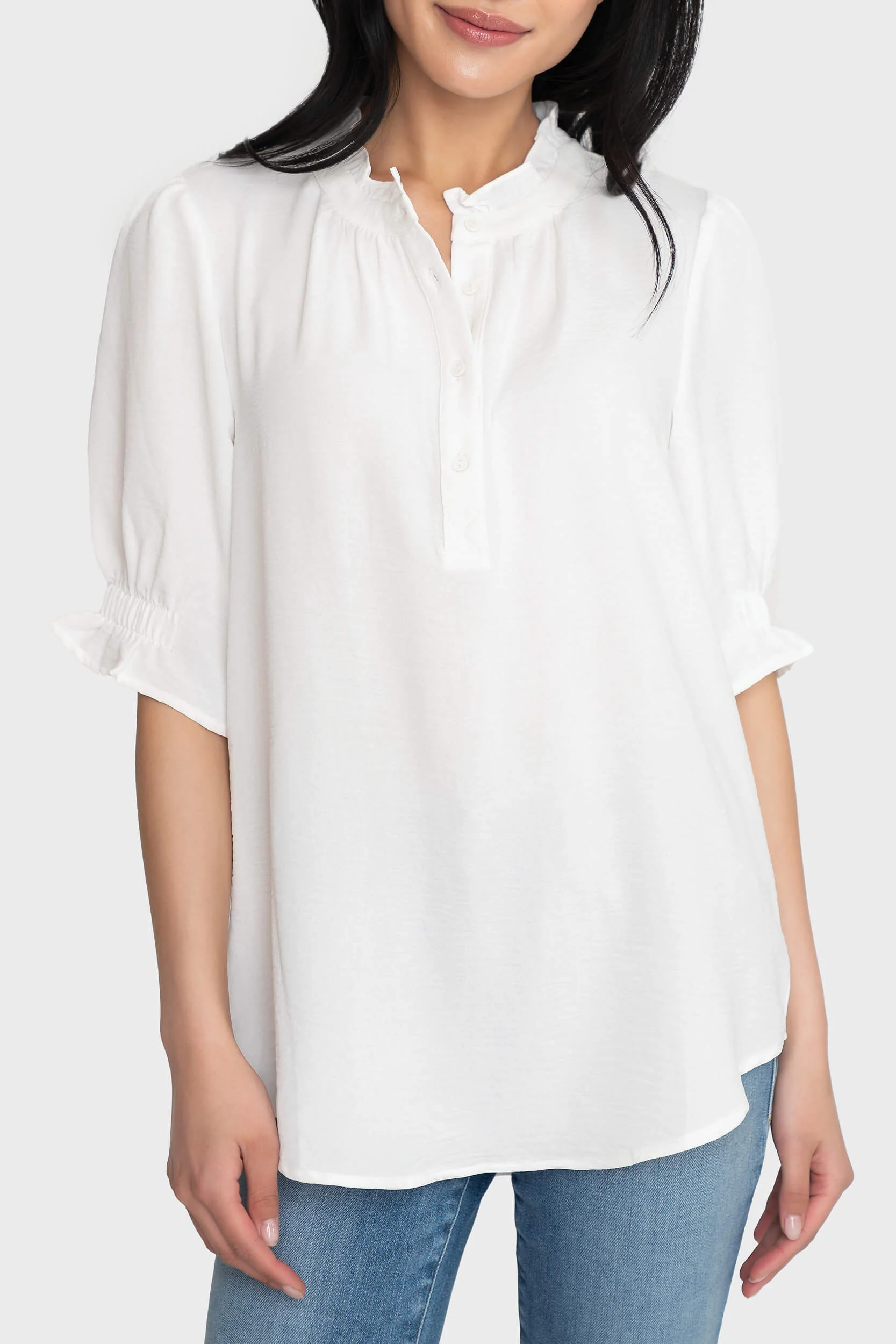 Dianthus Henley Puff Sleeve Blouse | Gibsonlook