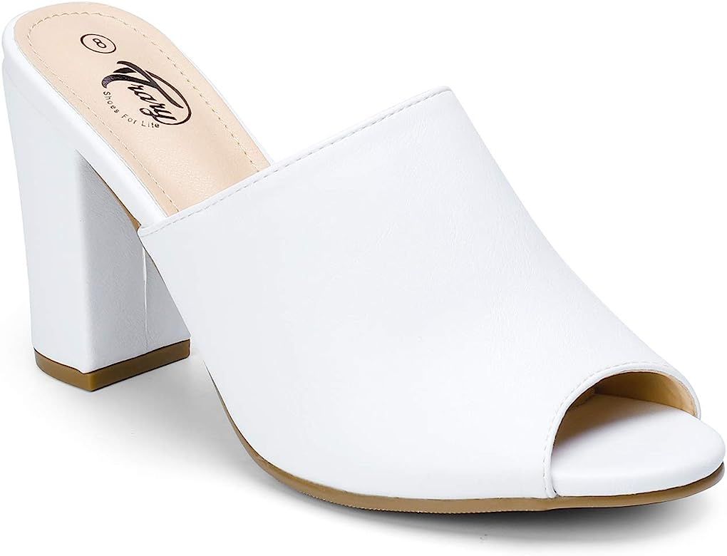 Trary Women's Chunky High Heel Mules Peep Toe Slide Sandals | Amazon (US)