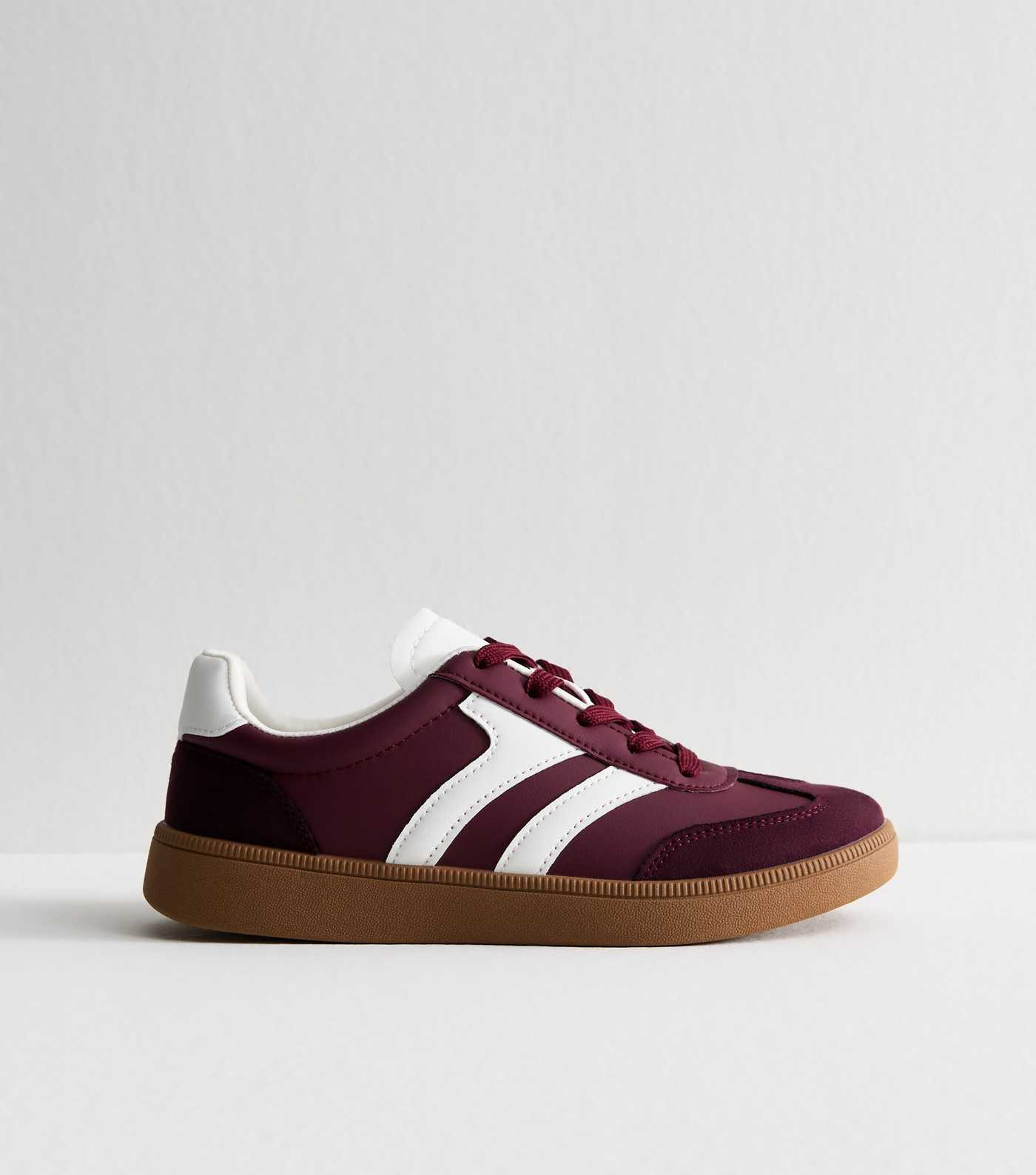 Burgundy Contrast Panel Faux Suede Trainers | New Look | New Look (UK)