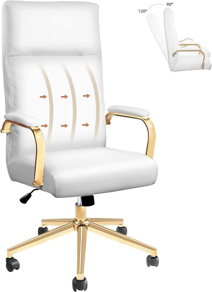 Toszn White and Gold Office Chair, Office Chair Gold, Executive Office Chair with Back Support an... | Amazon (US)