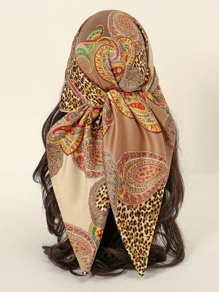 1pc Geometric Print Moonlight Silk Chain Scarf, Head Wrap Leopard Print Bandana, 85cm Size | SHEIN