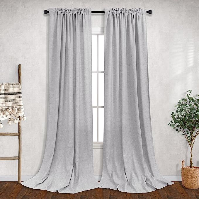 Light Grey Curtains 108 Inches Long for Living Room 2 Panels Rod Pocket Flax Linen Light Filterin... | Amazon (US)