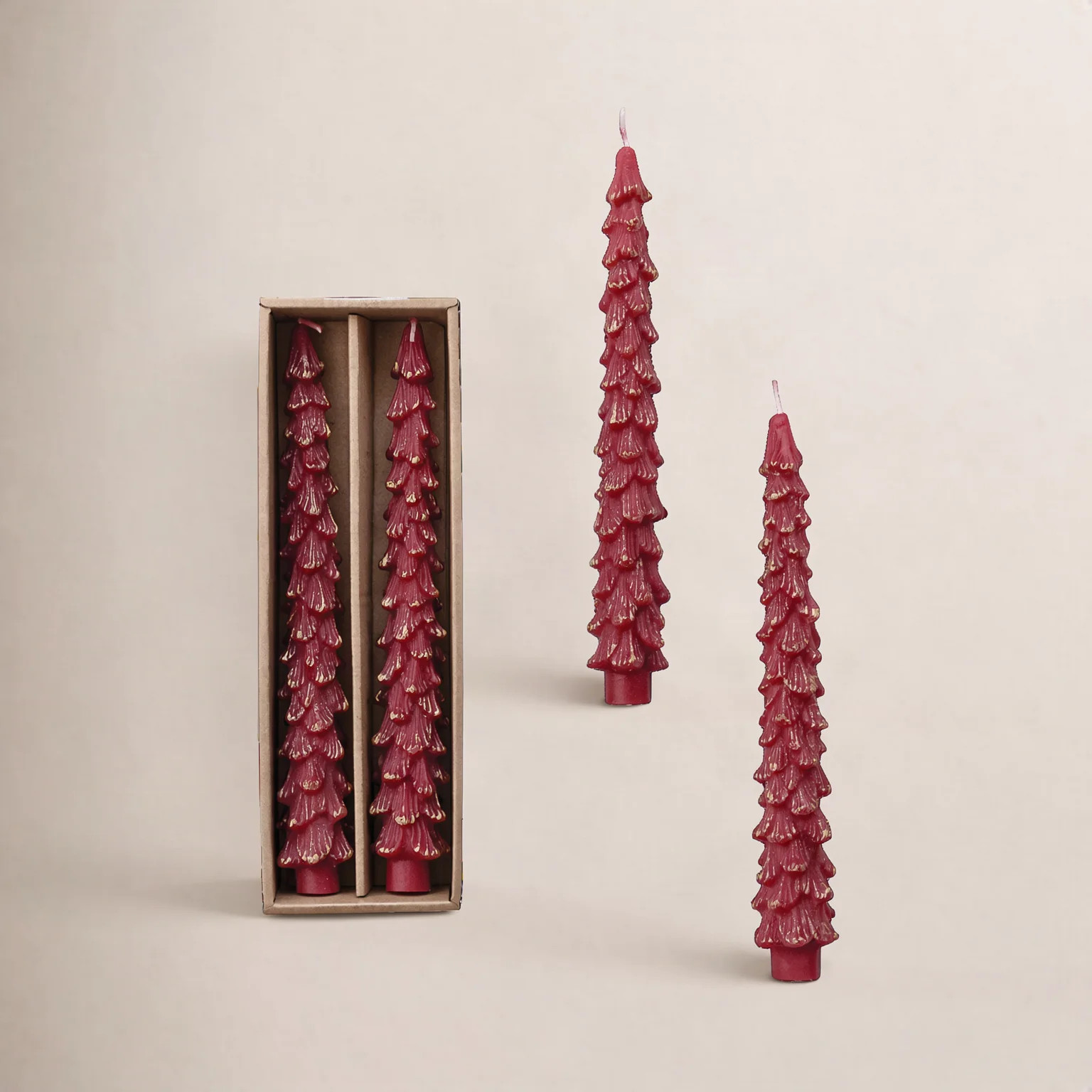 Unscented Tree Shaped Taper Candles W Gold Tips In Box | Wayfair North America
