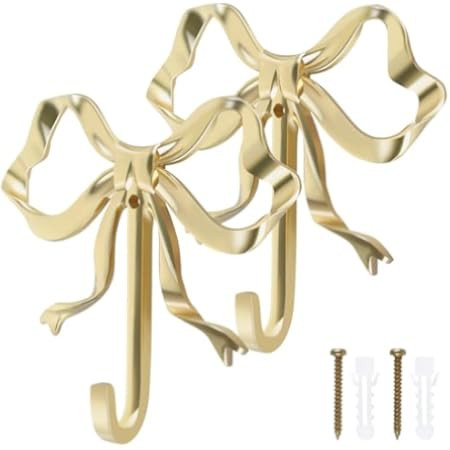 2 Pcs Bow Hook Towel Robe Hook, Decorative Bowknot Hanger Gold Towel Hook Multi-Purpose Bow Shape... | Amazon (US)