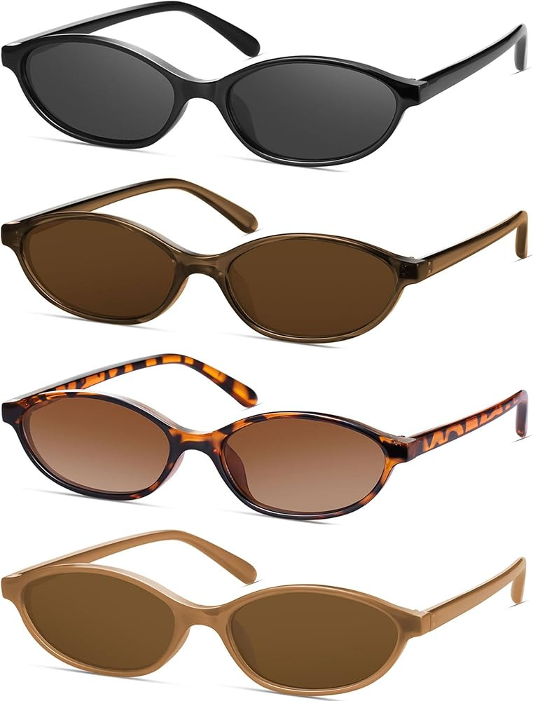 Retro Oval Cat Eye Sunglasses for Women Y2k Designer Trendy Narrow Shades UV protection Sun Glass... | Amazon (US)